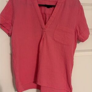 J Crew Top Women's XXS Pink V-Neck Double Gauze Popover Airy Short Sleeve Shirt